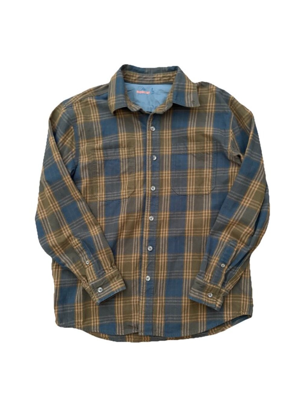 Ridgecut Toughwear Men’s Large Brown Blue Flannel Button Shirt Long Sleeve